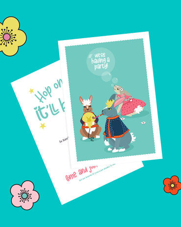 Kids Bunnies Birthday Invitation – 6 colourways