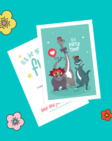 Kids Dinosaur Birthday Invitation – 5 colourways