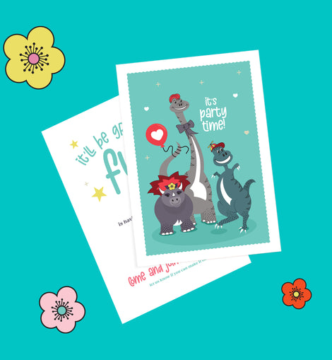 Kids Dinosaur Birthday Invitation – 5 colourways