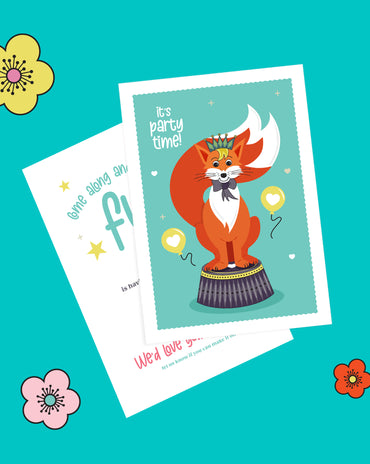 Kids Fox Birthday Invitation – 6 colourways