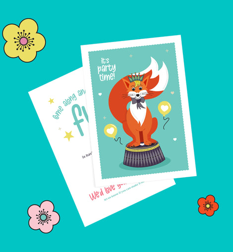 Kids Fox Birthday Invitation – 6 colourways