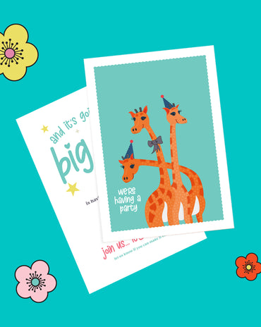 Kids Giraffe Birthday Invitation – 6 colourways