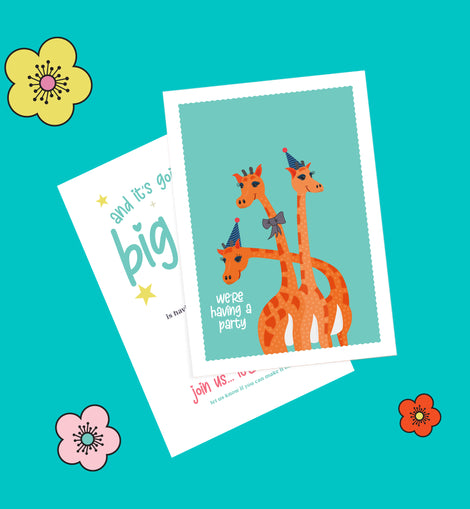 Kids Giraffe Birthday Invitation – 6 colourways