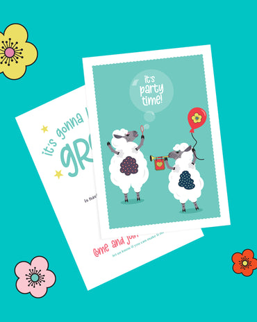 Kids Lambs Birthday Invitation – 6 colourways