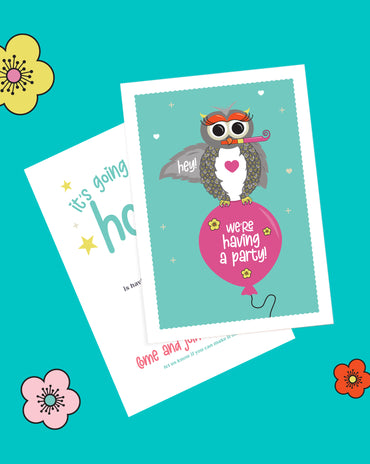 Kids Owl Birthday Invitation – 6 colourways