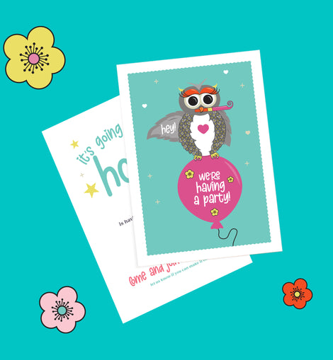 Kids Owl Birthday Invitation – 6 colourways
