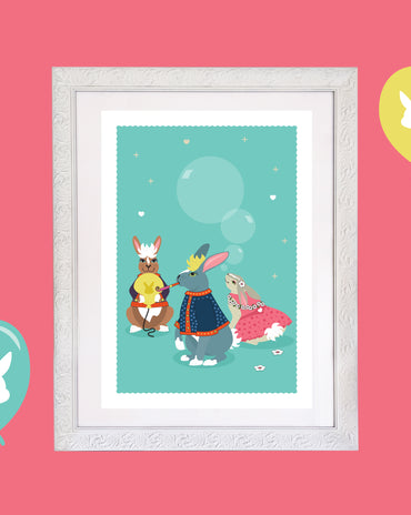 Kids Bunnies Room Print – 6 colourways (A4/A3)