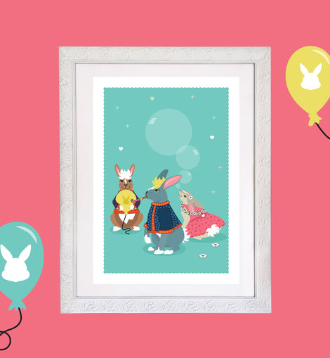 Kids Bunnies Room Print – 6 colourways (A4/A3)