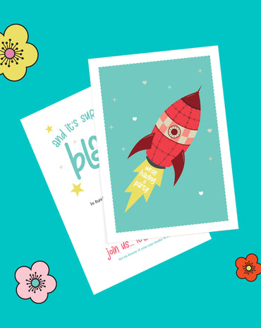 Kids Rocket Birthday Invitation – 6 colourways