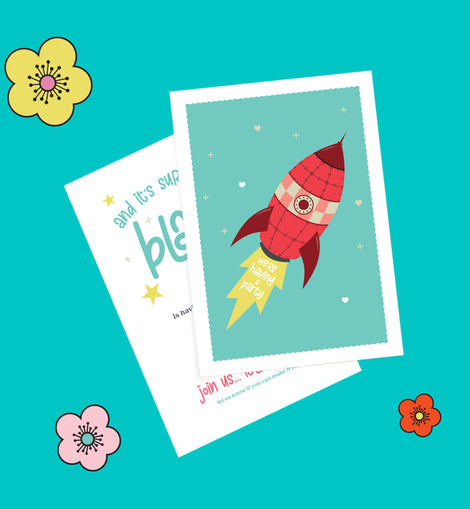 Kids Rocket Birthday Invitation – 6 colourways