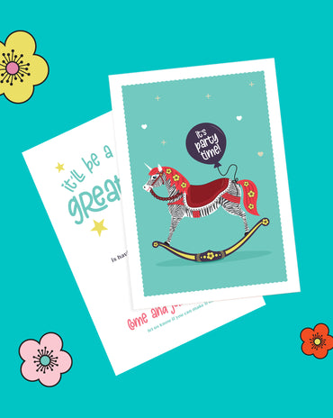 Kids Rocking Zebracorn Birthday Invitation – 4 colourways