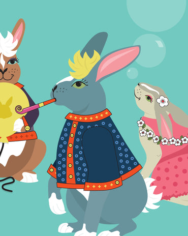 Kids Bunnies Room Print – 6 colourways (A4/A3)