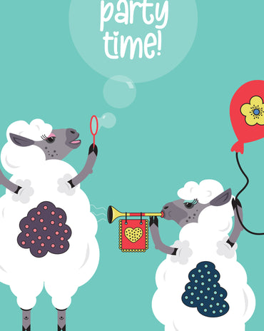Kids Lambs Birthday Invitation – 6 colourways