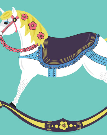 Kids Rocking Unicorn Room Print – 4 colourways (A4/A3)
