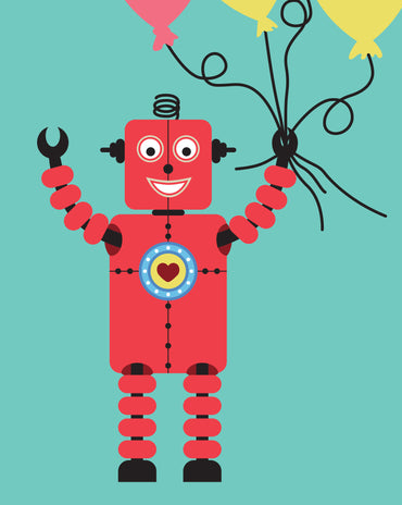 Kids Robot Birthday Invitation – 6 colourways