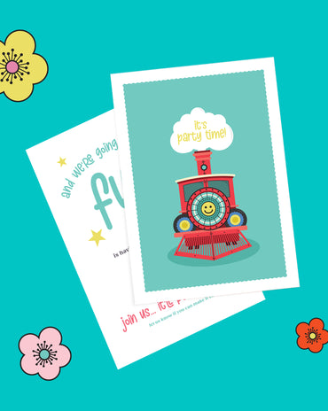 Kids Train Birthday Invitation – 6 colourways
