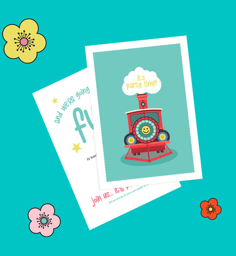 Kids Train Birthday Invitation – 6 colourways