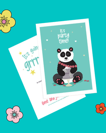 Kids Panda Birthday Invitation – 6 colourways