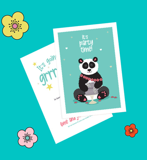Kids Panda Birthday Invitation – 6 colourways